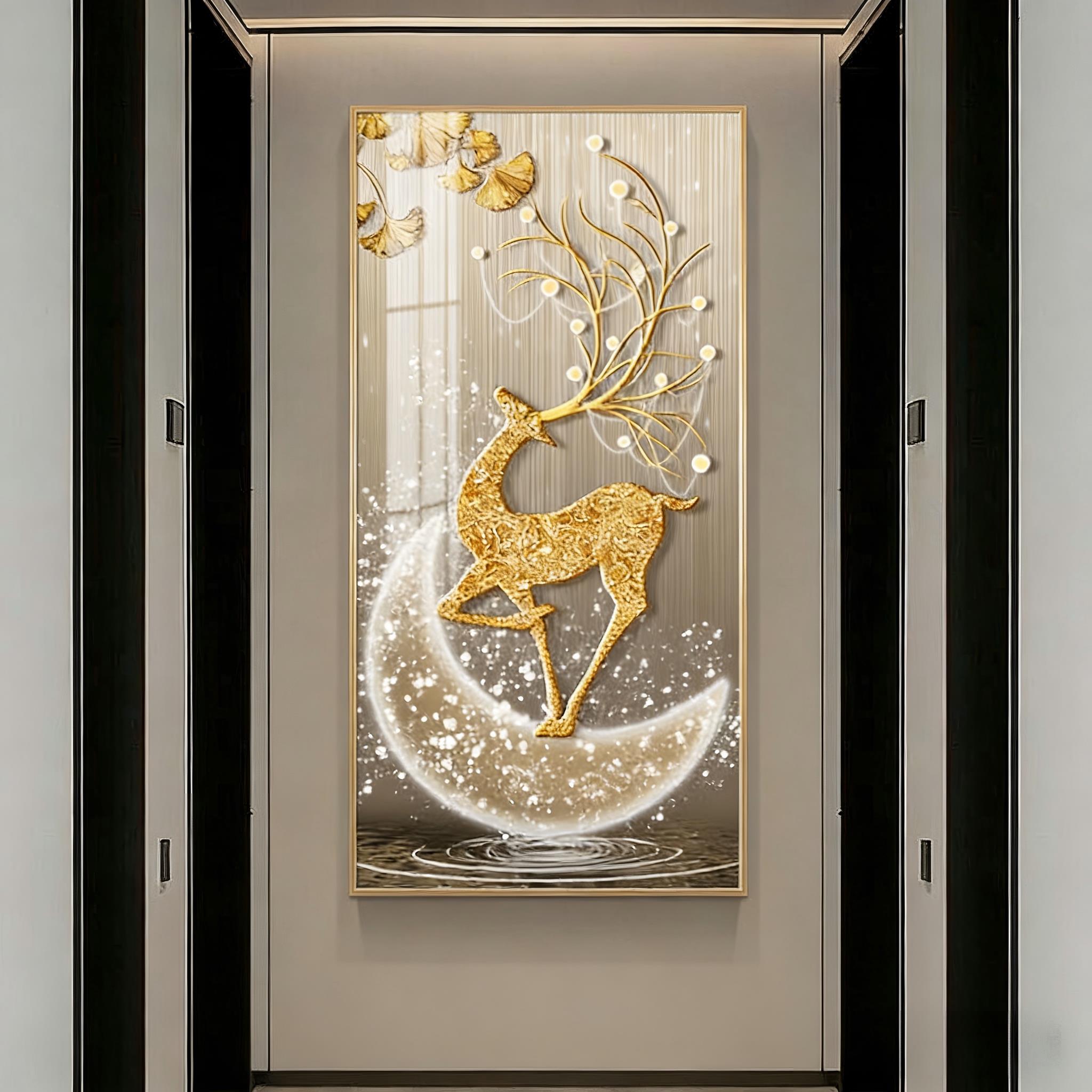 高端简约玄关装饰画入户走廊过道挂画鹿防水玄关画轻奢现代高档画