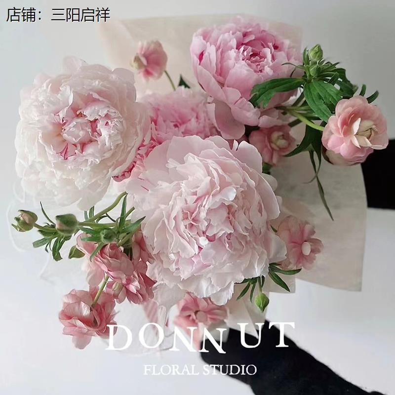 高级仿生花湿感欧式单支假花芍药三头长枝仿真牡丹花粉红花艺插花