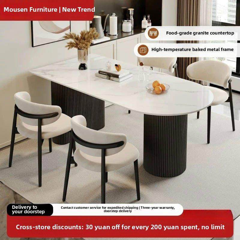 2025新岛石板餐桌和椅子组合无障碍豪华高端小公寓家庭椭圆形餐桌,住宅家具,岩板餐桌,淘宝优惠券,粉丝福利购,淘宝优惠卷