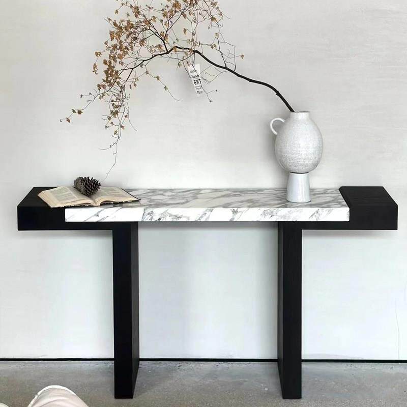 中古玄关桌复古风极简进门实木岩板玄关台玄关柜意式白蜡木靠墙桌