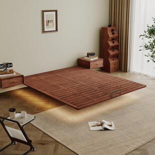 胡桃木实木床齐边无床头悬浮床纯实木床榫卯结构全实木排骨架床架