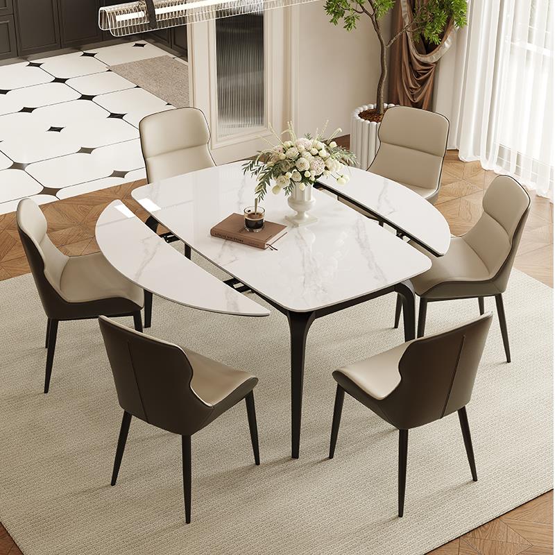 岩板餐桌椅组合简约现代小户型可伸缩家用经济型圆吃饭桌