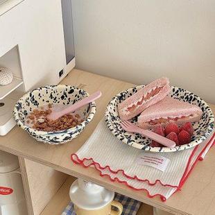 ins泼墨搪瓷复古露营水果盘早餐盘烤盘酸奶碗咖啡杯水杯 老麦
