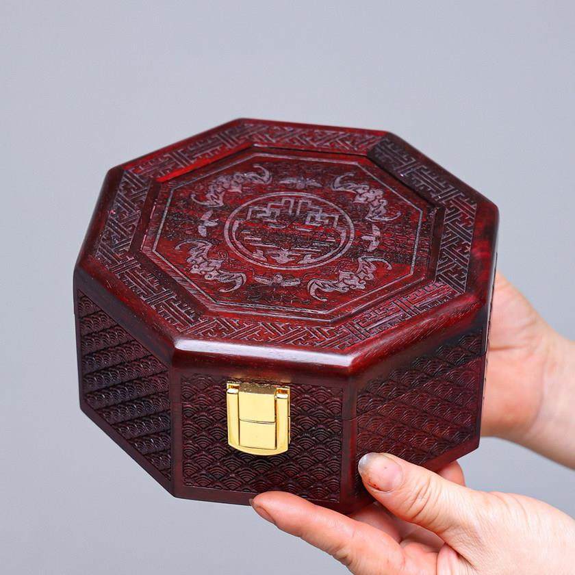 小叶紫檀木手串手錬满雕八角五福临门饰品盒红木精致首饰盒珠宝盒,家居饰品,饰品盒,淘宝优惠券,粉丝福利购,淘宝优惠卷