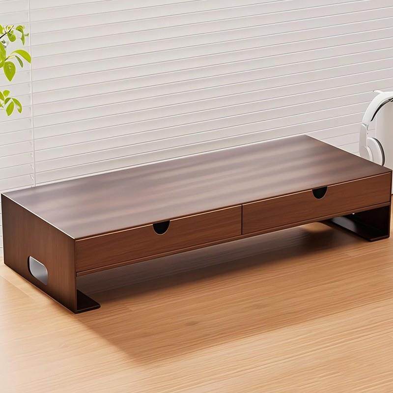 办公室桌面工位台式电脑萤幕增高架笔电支架双层带抽屉碳钢