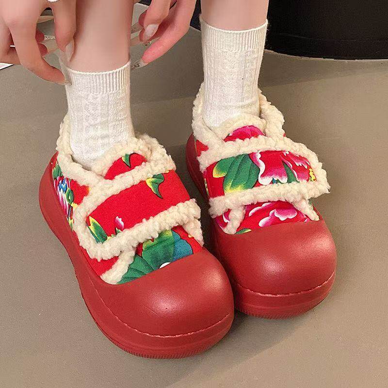 东北大花棉拖鞋女秋冬学生宿舍