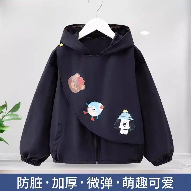 儿童罩衣秋冬加大防水防脏羽绒服外套中大童拉链正穿衣男女孩护衣