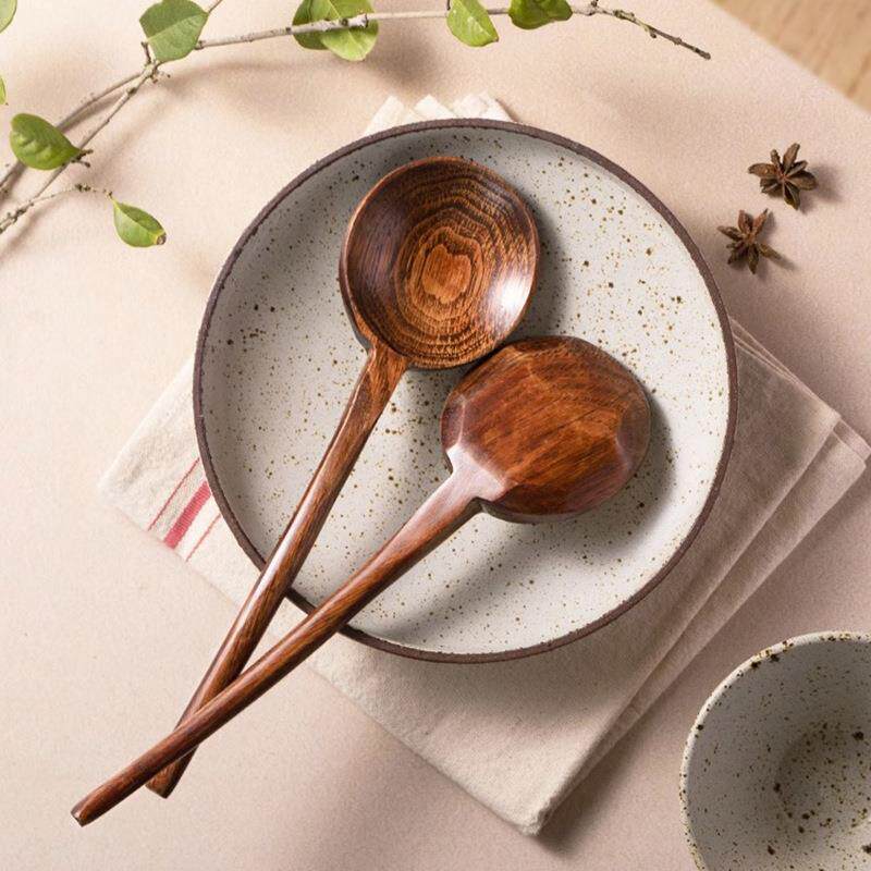 直销新款日式木质龟甲勺家用长柄木勺喂饭两用拉面干饭勺大头嗦粉