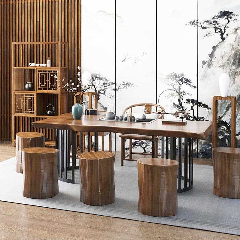 直销新款实木茶桌家用客厅接待大板泡茶桌不规则边办公室会客茶桌