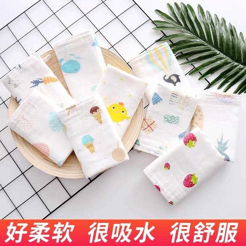 新款直销密棉泡泡纱方巾六层纱布褶皱水洗小手帕柔软吸水印花口水