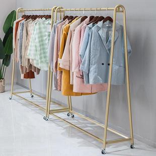 直销新款 龙门挂衣架中岛货架水管可移动带滑轮 服装 店展示架落地式