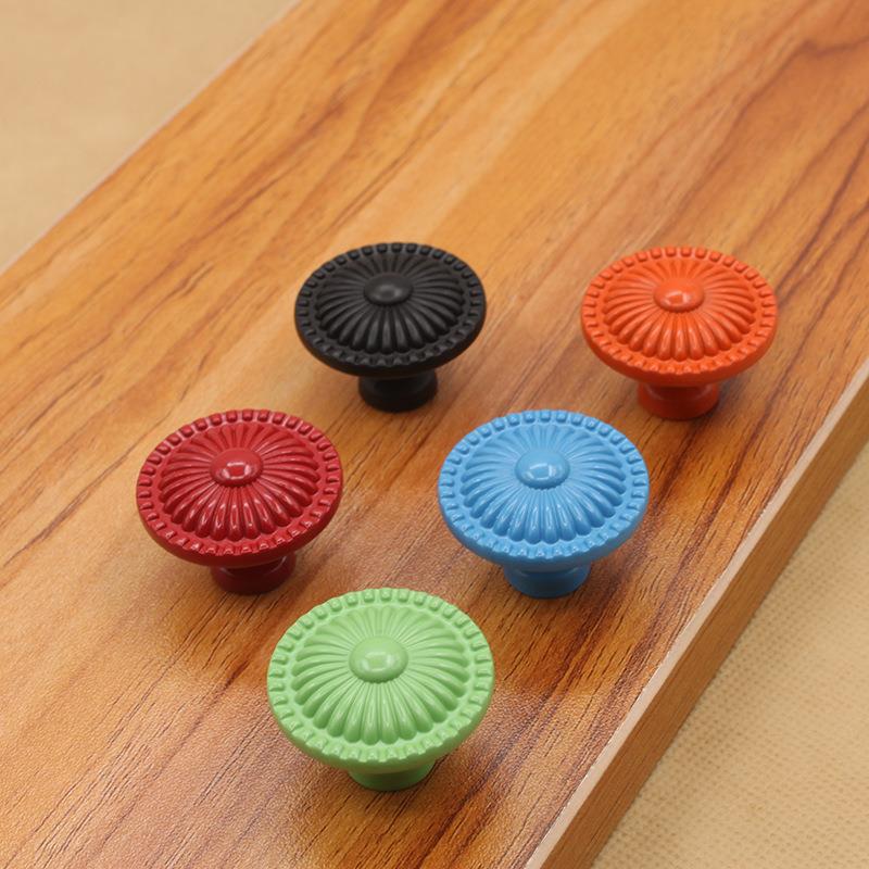 直销新款欧式抽屉橱柜子门把手锌合金单孔圆彩色儿童卡通拉手现代