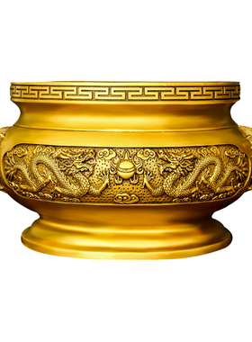 纯铜香炉摆件龙戏珠圆底炉家居室内双龙香炉大号佛堂寺院三足鼎炉