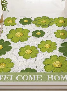 入户门花卉丝圈地垫进门地毯门口玄关门垫耐脏防滑除尘可裁剪脚垫