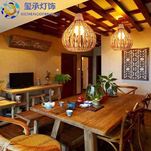 直销新款东南亚藤艺竹艺鸟巢餐厅小吊灯创意日式客厅卧室酒吧海螺