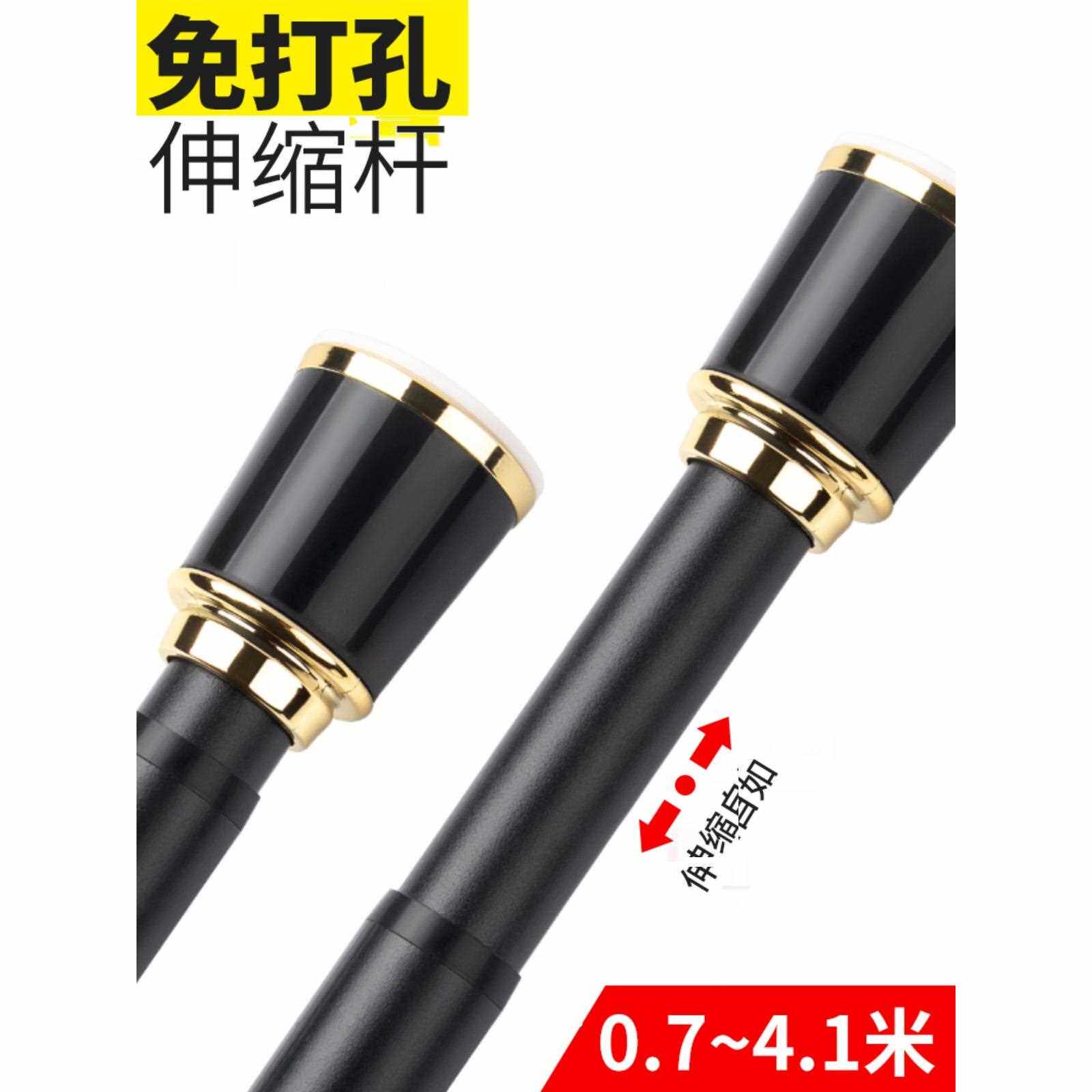 新款直销加厚免打孔伸缩杆免安装窗帘窗纱杆飘窗落地窗防滑布帘不