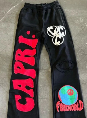 欧美高街国潮裤子ins潮牌休闲裤街头宽松直筒裤美式印花长裤pants