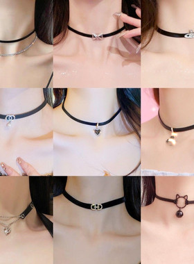 黑色皮绳choker项圈锁骨链女款