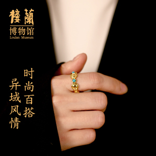 楼兰博物馆文创镀真金时尚百搭青金孔雀石绿松戒指不掉色开口戒指