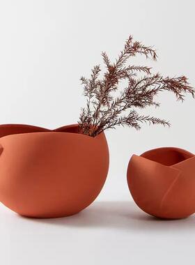 红色花瓶摆件客厅插花陶瓷花瓶创意小众水培鲜花桌面餐厅摆设