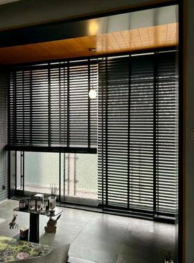 黑色铝百叶木质百叶窗帘卧室客厅书房卫生间办公室遮光遮阳防水卷