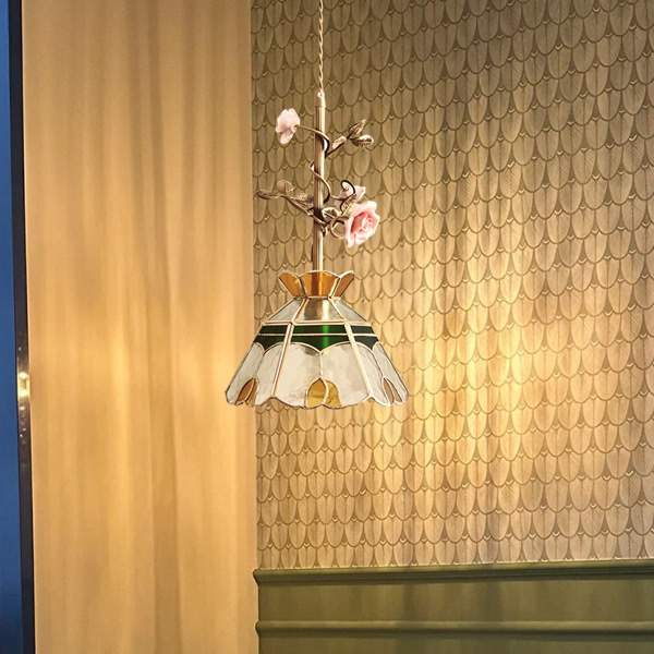 玫瑰花朵吊灯法式复古全铜房间餐厅装饰灯新款个性卧室床头小吊灯