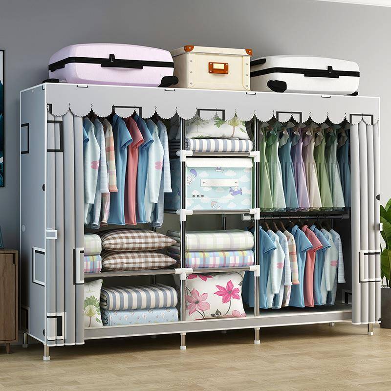 简易衣柜出租房用布衣柜简易组装家用卧室柜加粗加固衣架落地立式