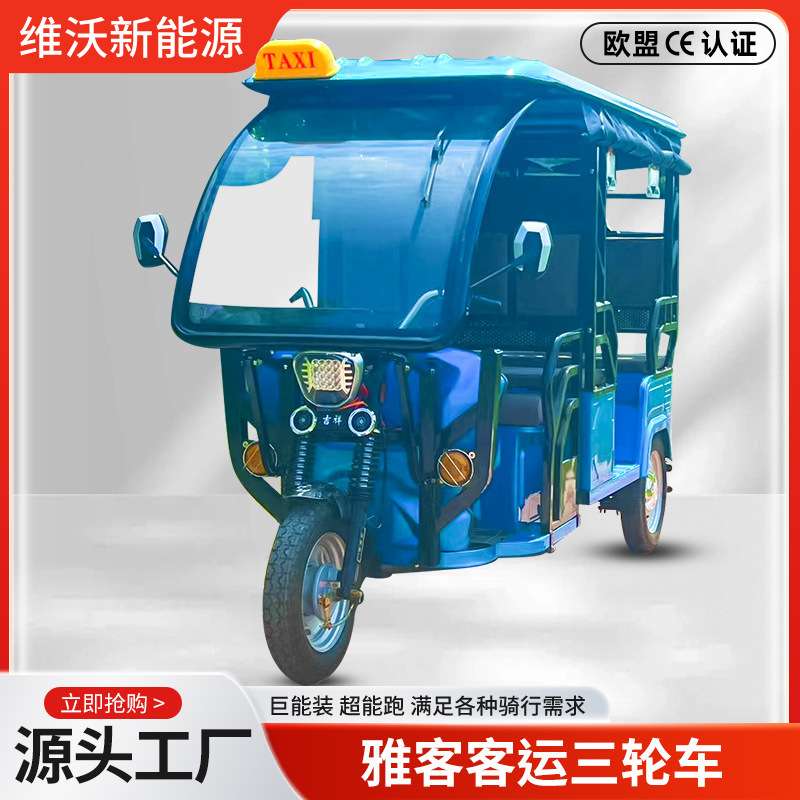 电动三轮车载客搭客车休闲带棚顶架多人座旅游观光车电动代步