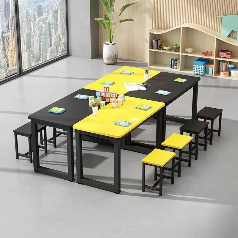 绘画桌幼儿园美术培训儿童课桌椅子补习班彩色桌子画室手工辅