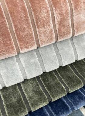 门幅140cm割绒粉色蓝色墨绿色单色纯色条纹条子样板房割绒沙发布