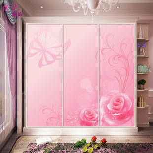 旧柜子推拉衣柜翻新贴纸自粘改色贴膜家具改造移门玻璃不透玫瑰花