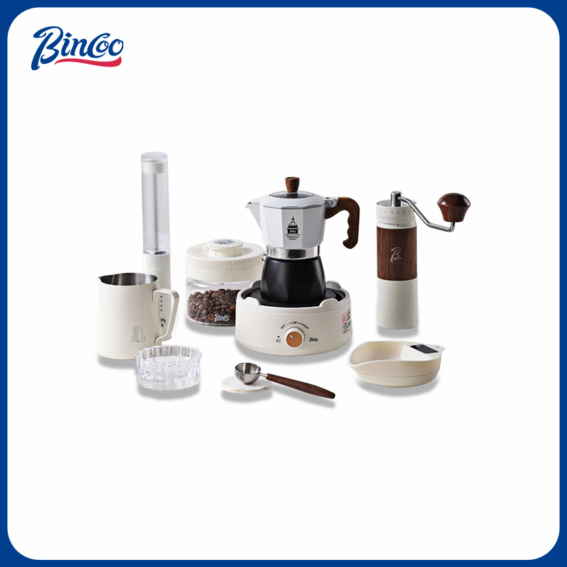 Bincoo咖啡双阀摩卡壶家用意式煮咖啡壶小型手磨咖啡机器具套装