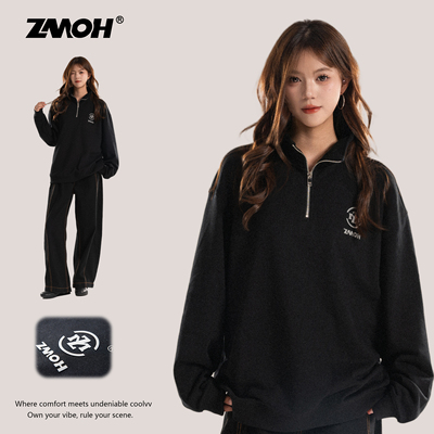 情侣美式立领卫衣宽松美式长袖