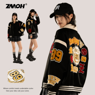 ZMOH情侣棒球服外套2025年秋季刺绣新款女生痞帅美式休闲男士夹克