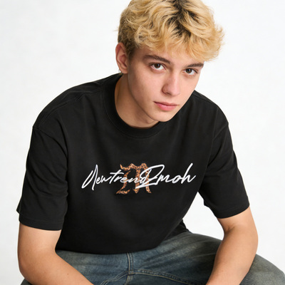 ZMOH纯棉圆领男士落肩短袖2026年春夏季休闲美式上衣透气女T恤