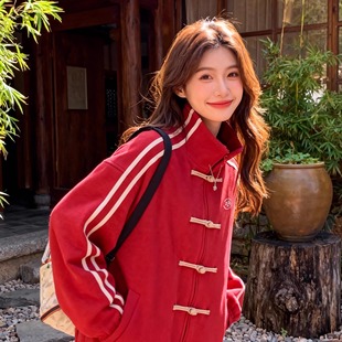 ZMOH新中式情侣棒球服2026年秋冬新款男休闲红色新年女外套中国风