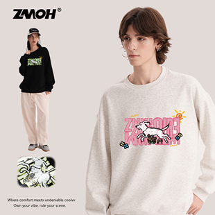 ZMOH圆领情侣卫衣2025年新款小狗美式长袖男休闲女宽松大码上衣