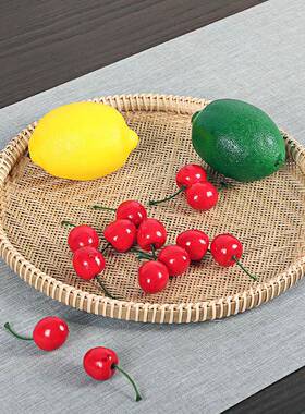 手精致竹编收纳家用圆形水果盘面包工点心园面包筐田茶点UJI盘盘