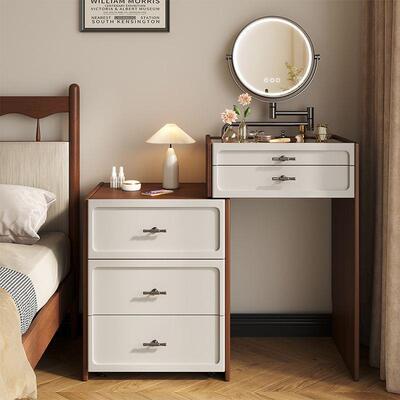 奶风迷你ERK小体化油妆桌现代风床柜头一小户型宋式可伸缩50cm收