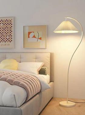 地灯vintae法式复古奶落油客厅卧室床g褶UFM头立式台灯日式百氛围
