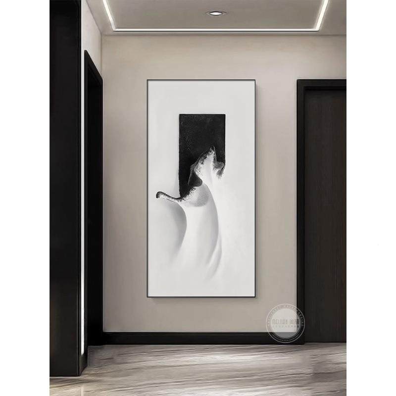 玄关装饰画黑白艺术2025年挂新款客端入户走廊过道尽DRA头画厅高