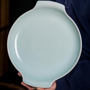 式 陶瓷双耳圆形烤盘创意早餐盘子烘焙中芝士微焗饭盘波炉VOR箱烤