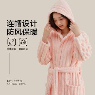 干比纯棉全棉吸水速睡袍浴洗澡可衣穿厚2优0YP3252 暖浴袍女秋冬季