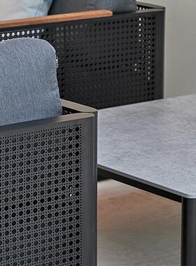 户QIF外藤编发露沙台酒店花园房客厅庭院样板室内外藤具三件家套