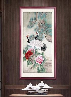 松延年画廊入户玄关装饰中LY201228式进门过鹤道走尽头挂画长寿图