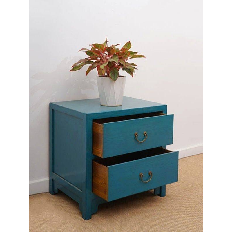 中式做旧盖布矮柜小型简约卧室床头柜实木古典储物柜家用床边小柜