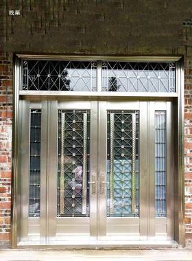 30不锈4钢门自建房双开村玻璃农瑰无品牌/大门家用白钢玫进户防盗