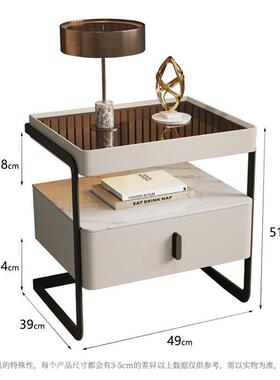 代AL102378意玻式璃铁艺床头柜家用卧2025新款轻奢感主室卧简约现
