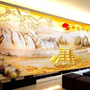 新款流贴水生财5钻石画满钻d水风山景点画十字绣客9ijXVdog厅粘绣