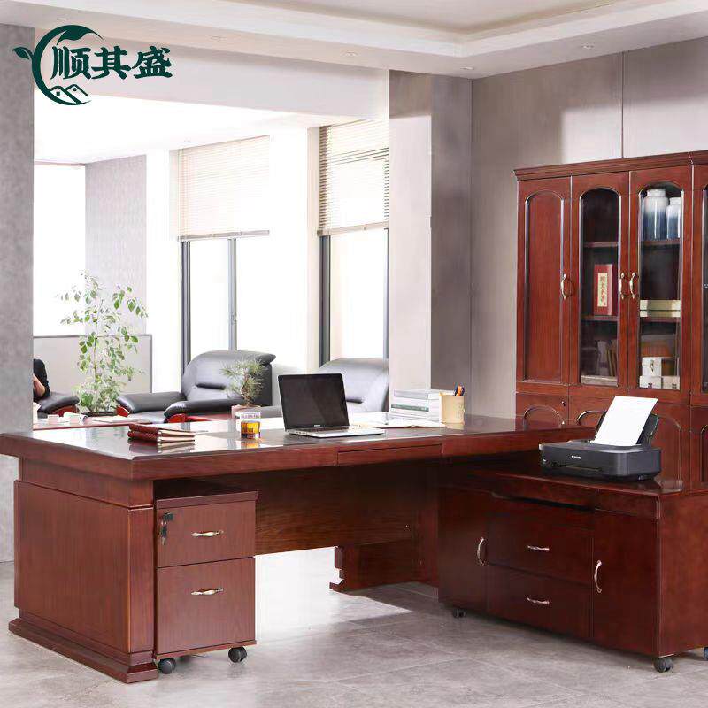办公家具老板桌中侧式木贴木皮大班CP13台实油漆办公桌1.米8带柜